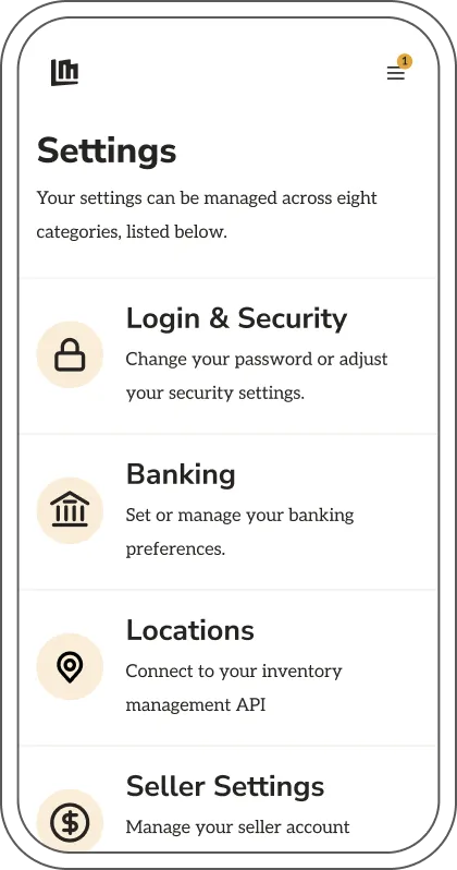 Lumber Marketplace mobile dashboard screen
