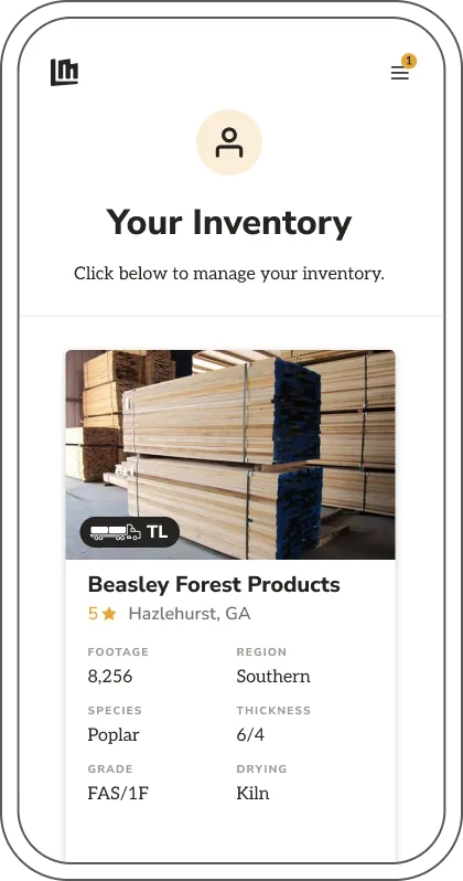 Lumber Marketplace mobile listing screen