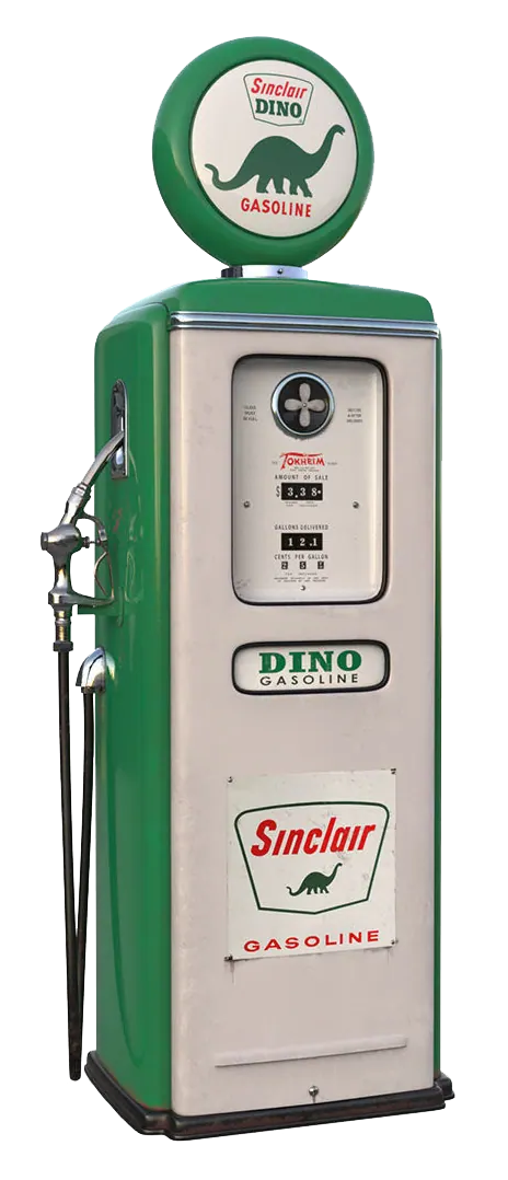 Vintage Sinclair Dino gasoline pump rendered in 3D.