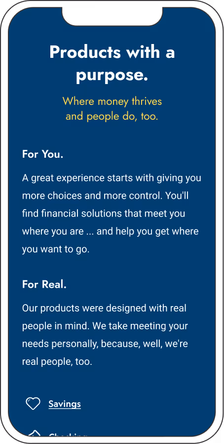 Fortera mobile website content screen