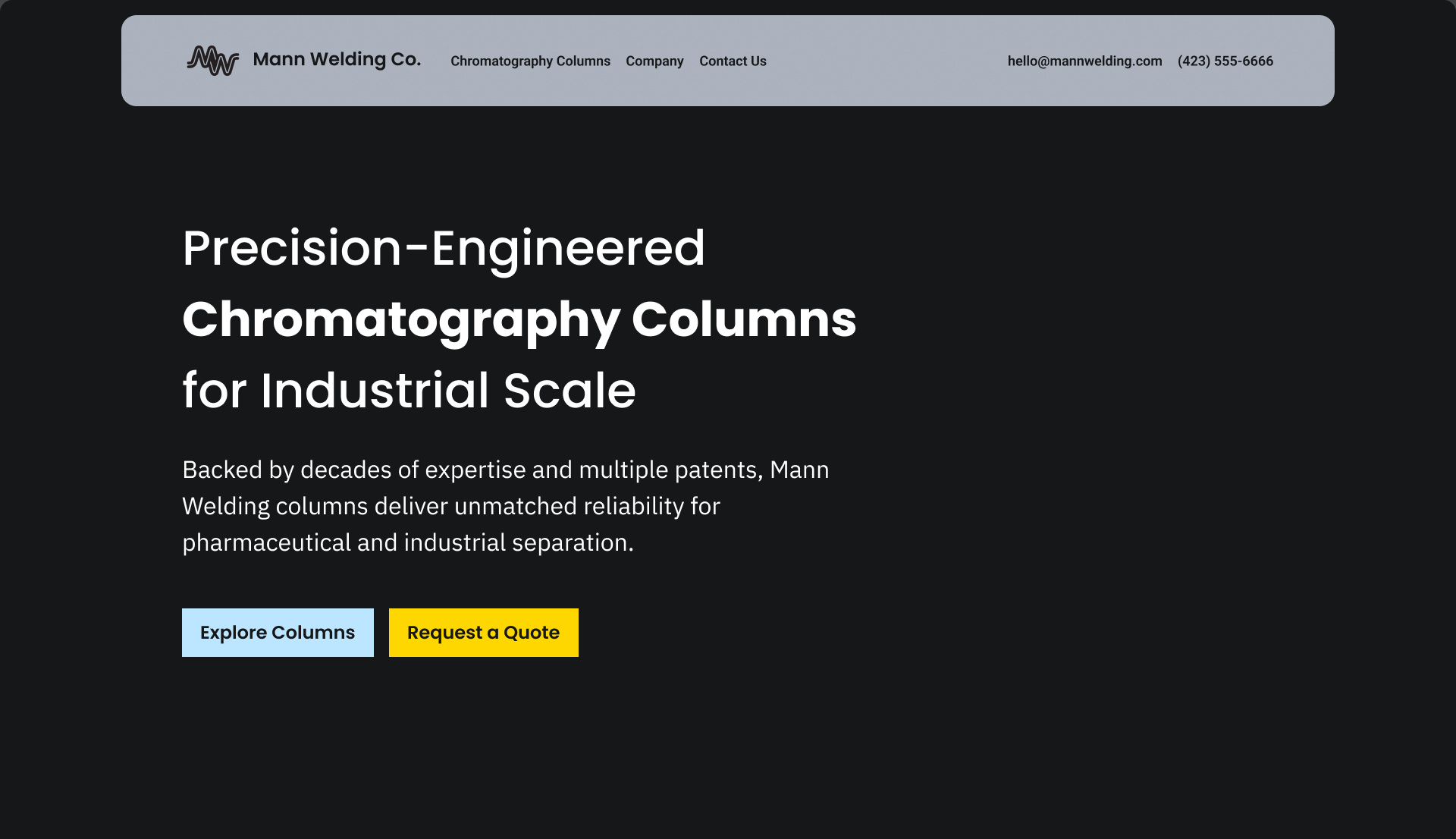 The Mann Welding homepage: Precision-Engineered Chromatography Columns for Industrial Scale