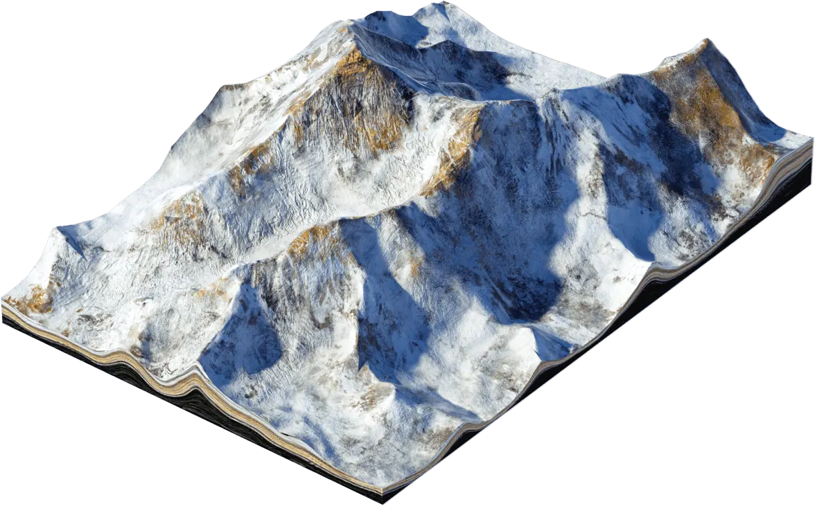 The same mountain after texturing and baking: the finished, walkable terrain readers explored in 3D.